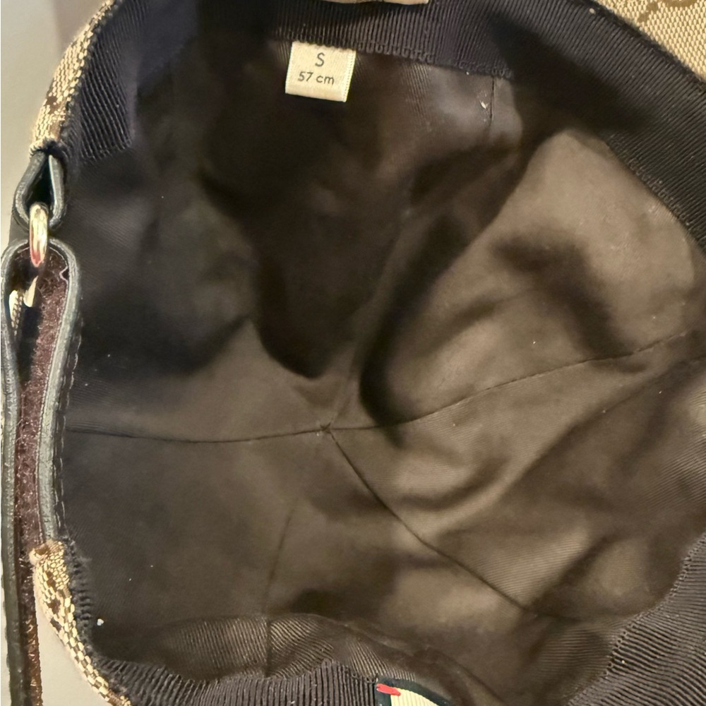 Gucci GG Baseball Beige and Dark Brown Monogram Cap w Web Size S 57 cm LIKE NEW - Picture 3 of 9